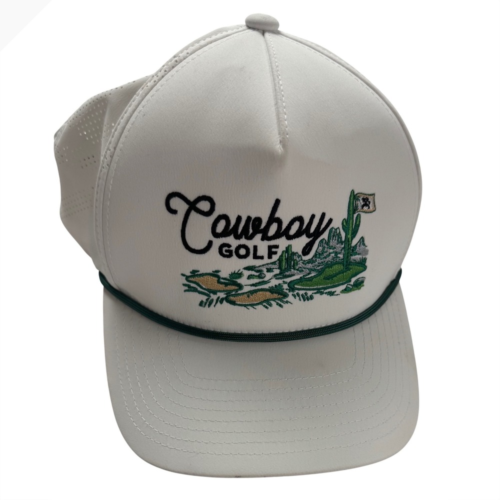 Hooey Cowboy Golf Hat White Snapback Perforated Performance Rope Cap Flexfit 110